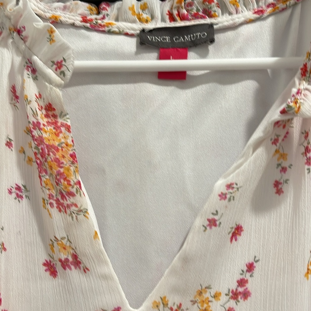Vince Camuto White and Pink Floral Long Sleeve Dress - Picture 2 of 5